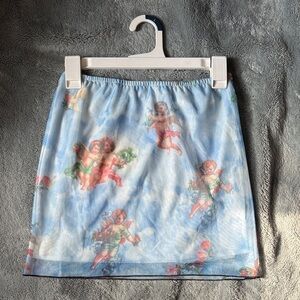 SHEIN Light Blue Cherub Print Mini Skirt